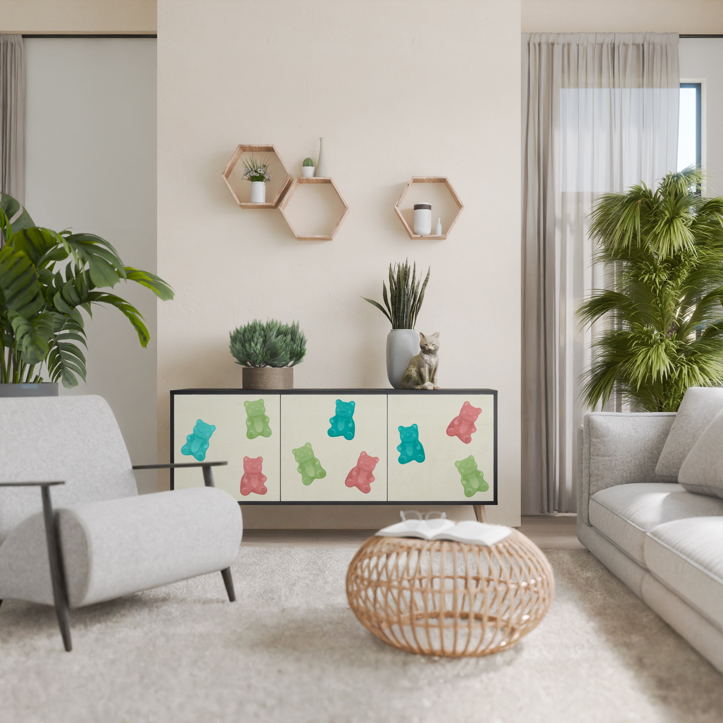 GUMMY BEARS 3-Door Sideboard in Black Finish