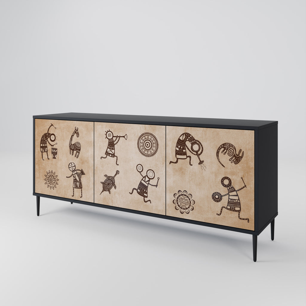 AFRICAN STYLE 3-Door Sideboard in Black Finish