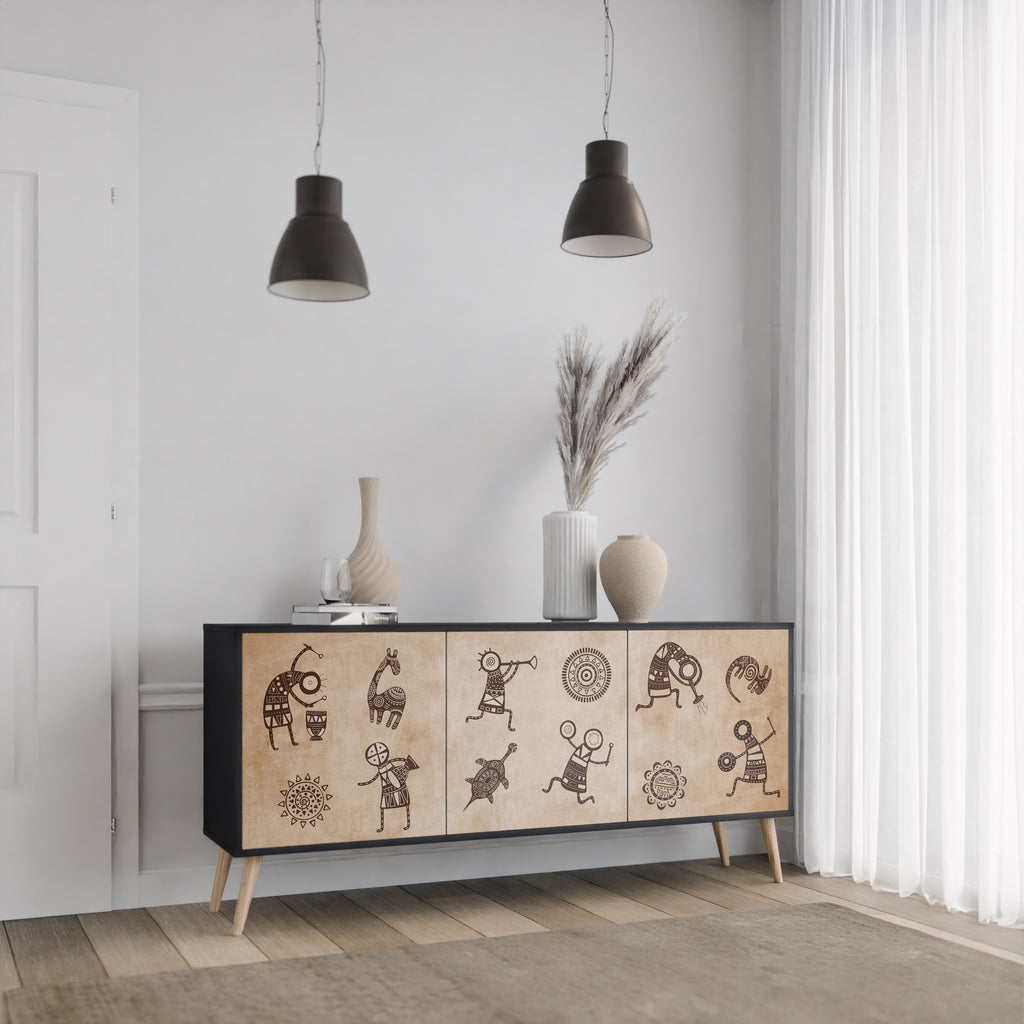 AFRICAN STYLE 3-Door Sideboard in Black Finish