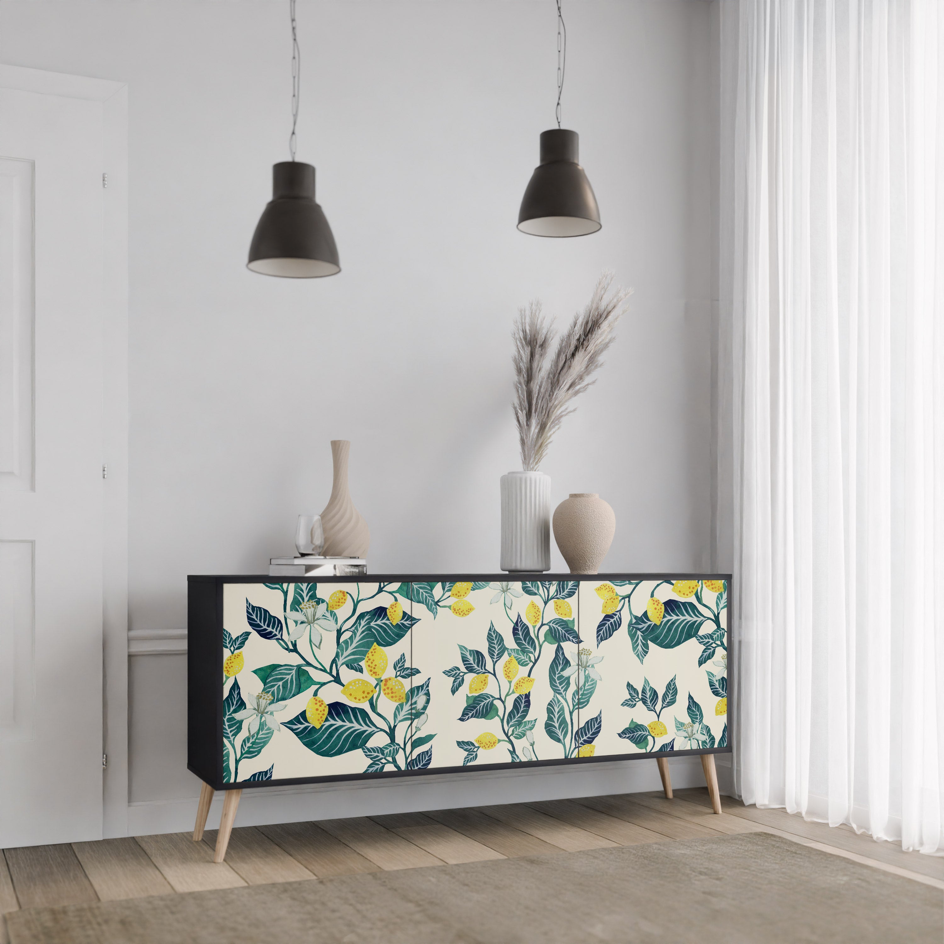 LEMON TREE 3-Door Sideboard in Black Finish