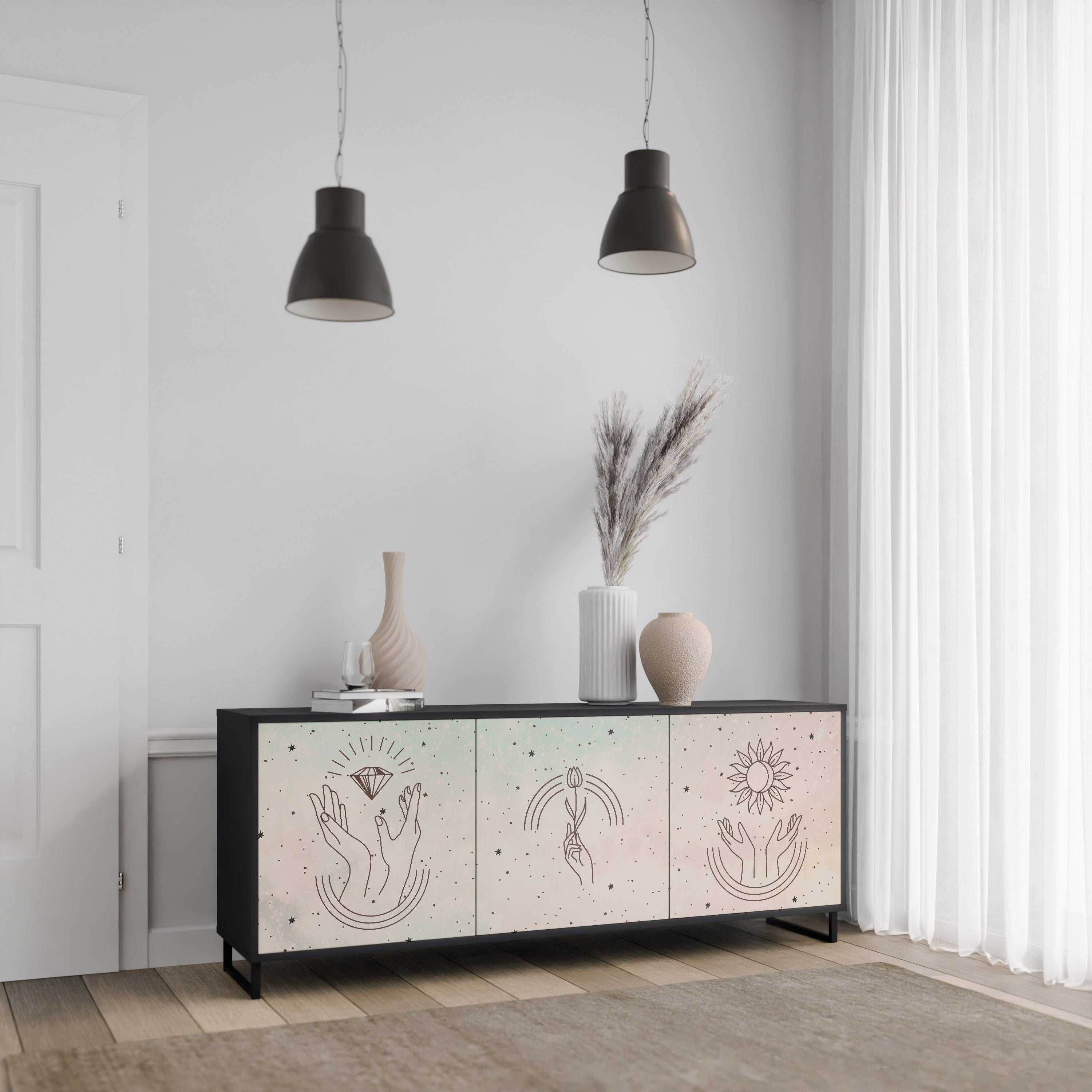 DELICATE BEAUTY 3-Door Sideboard in Black Finish