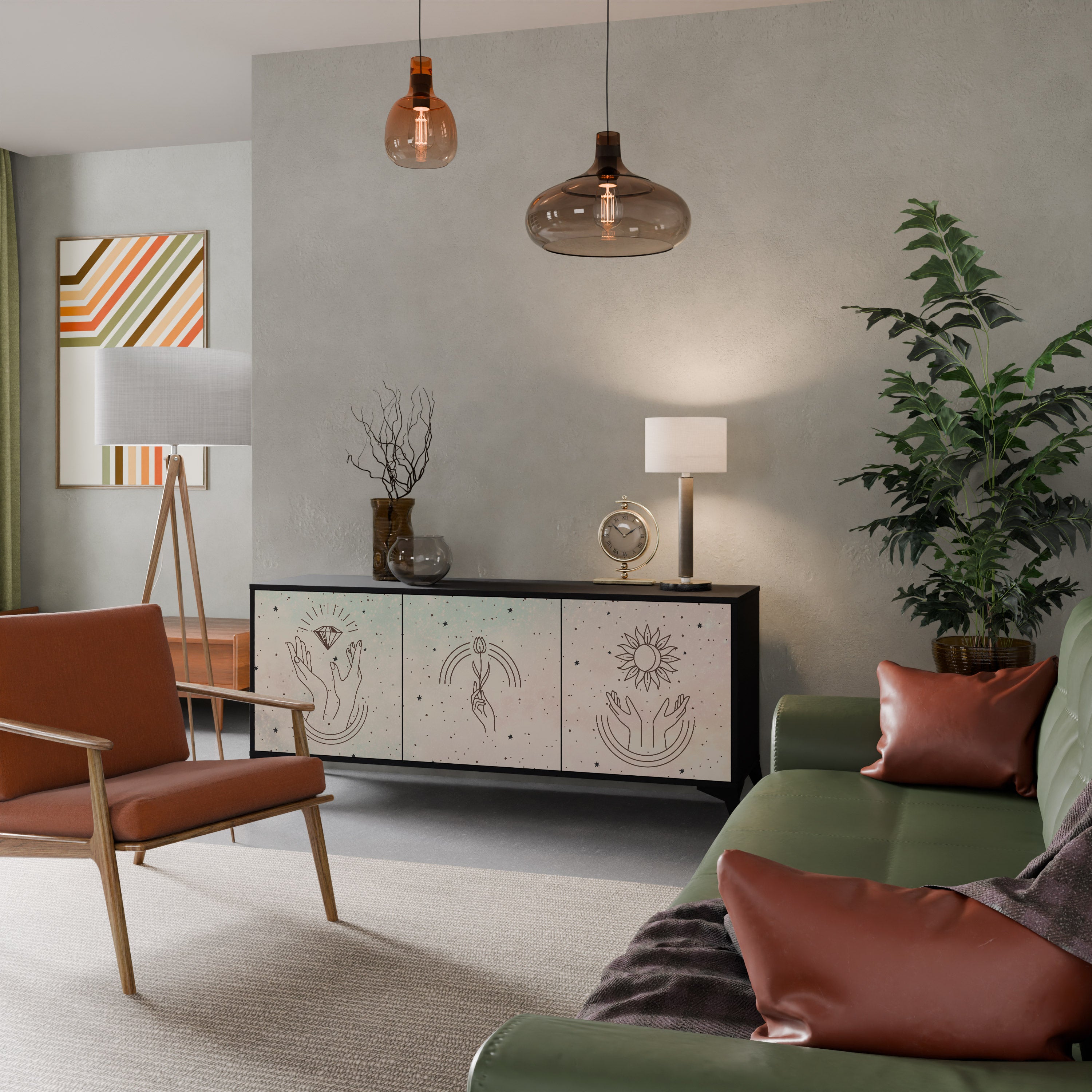 DELICATE BEAUTY 3-Door Sideboard in Black Finish