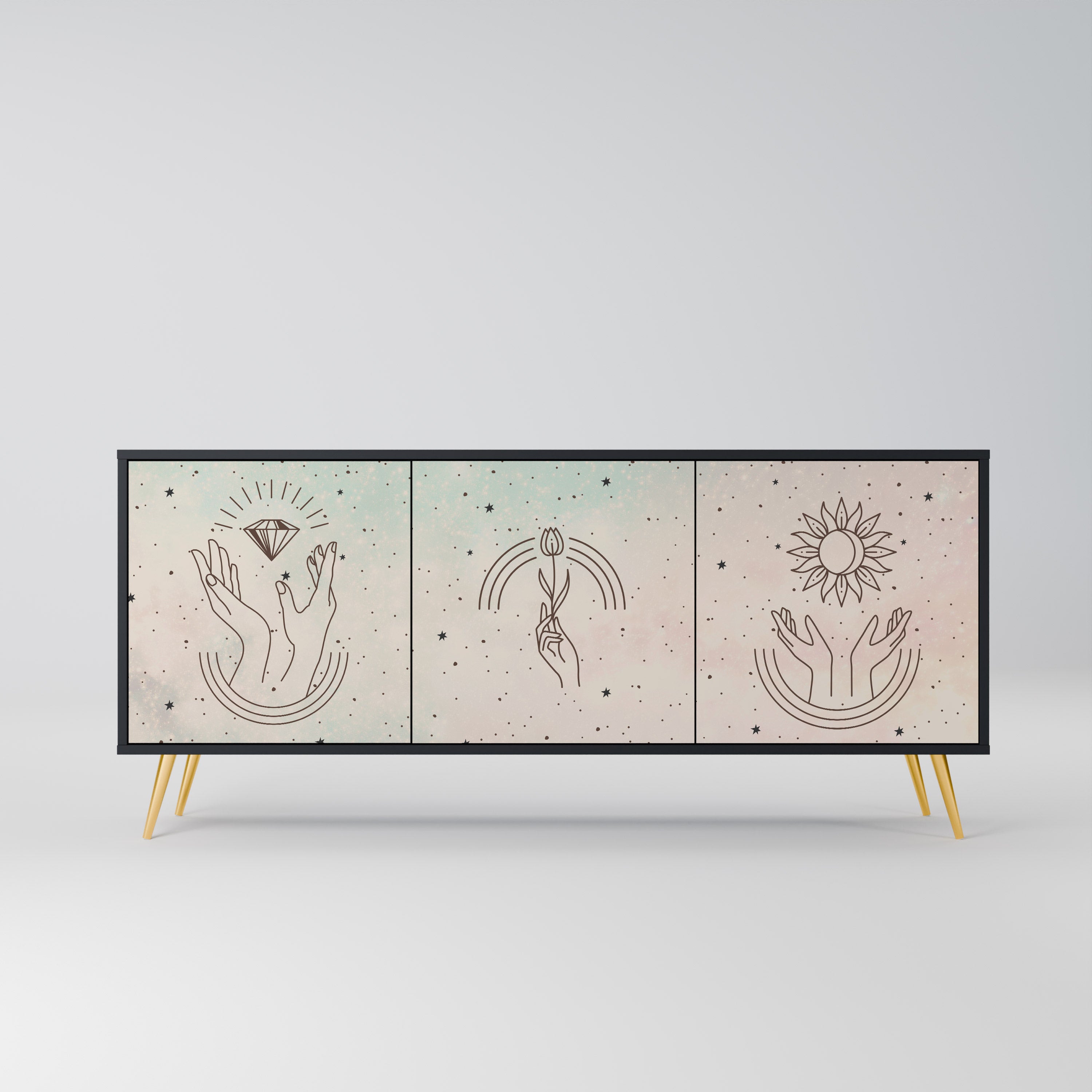 DELICATE BEAUTY 3-Door Sideboard in Black Finish