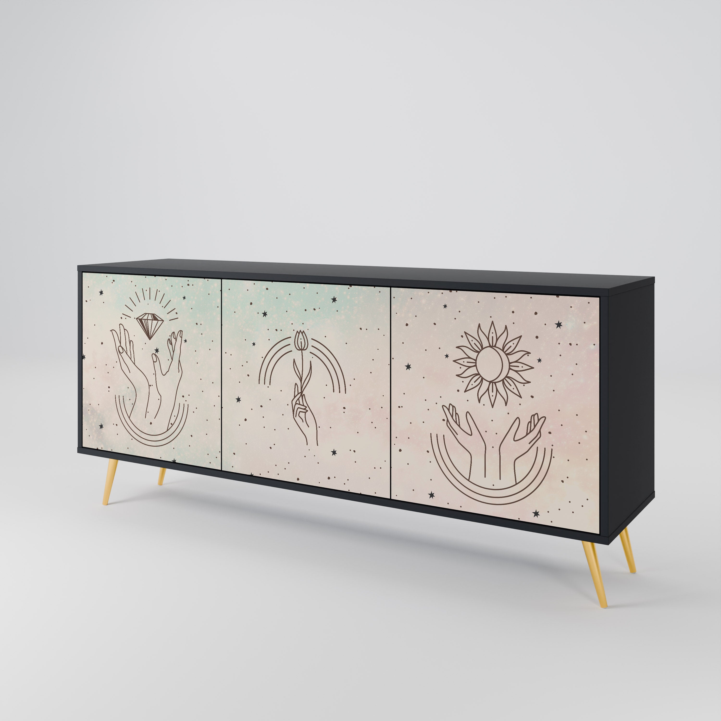 DELICATE BEAUTY 3-Door Sideboard in Black Finish