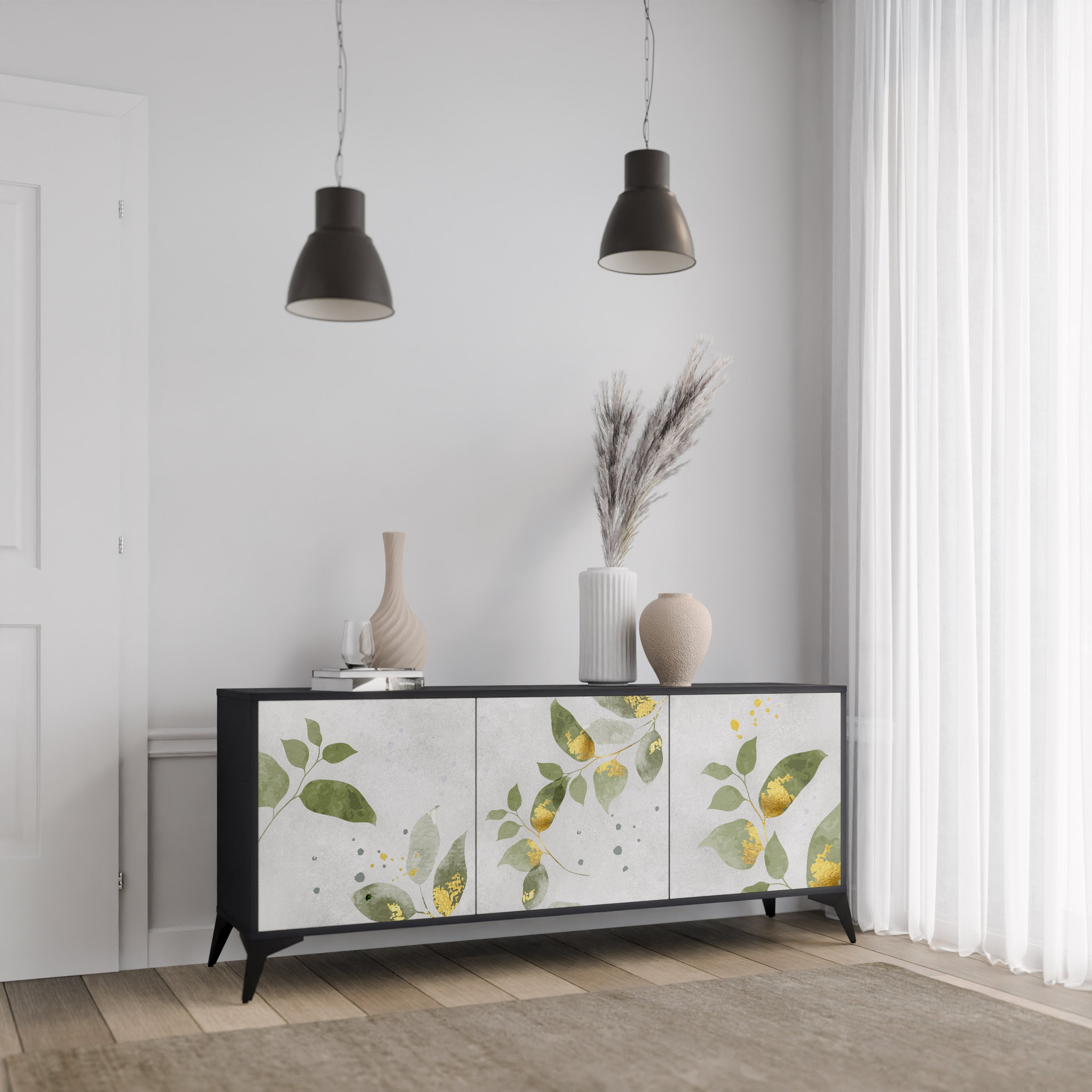 ELEGANT BOTANICS 3-Door Sideboard in Black Finish