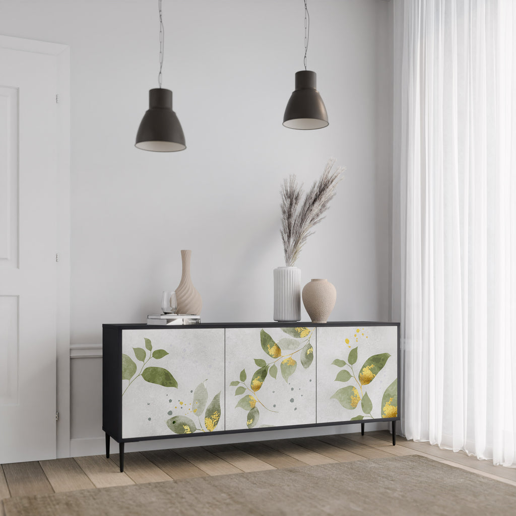 Aparador ELEGANT BOTANICS de 3 puertas con acabado negro