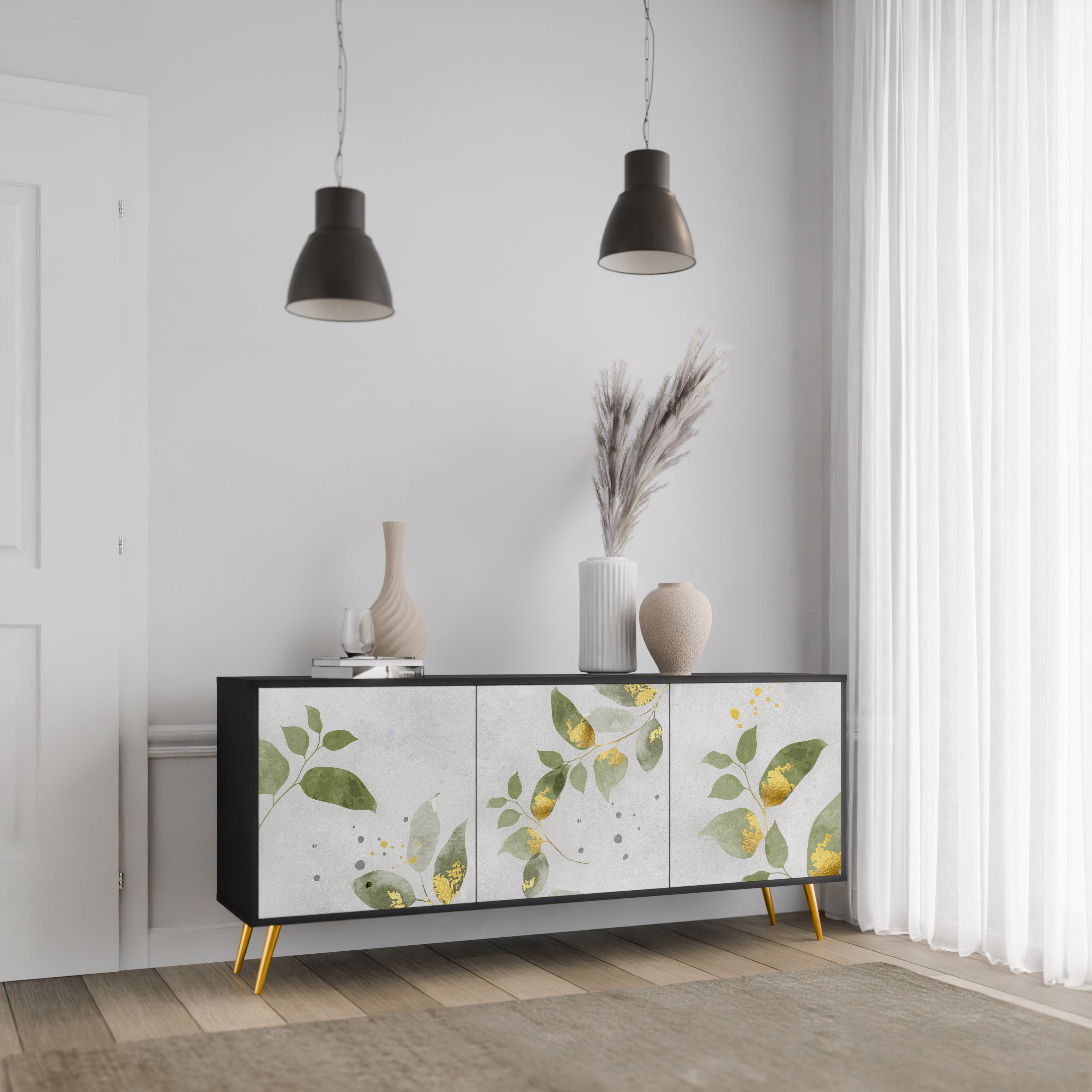 ELEGANT BOTANICS 3-Door Sideboard in Black Finish