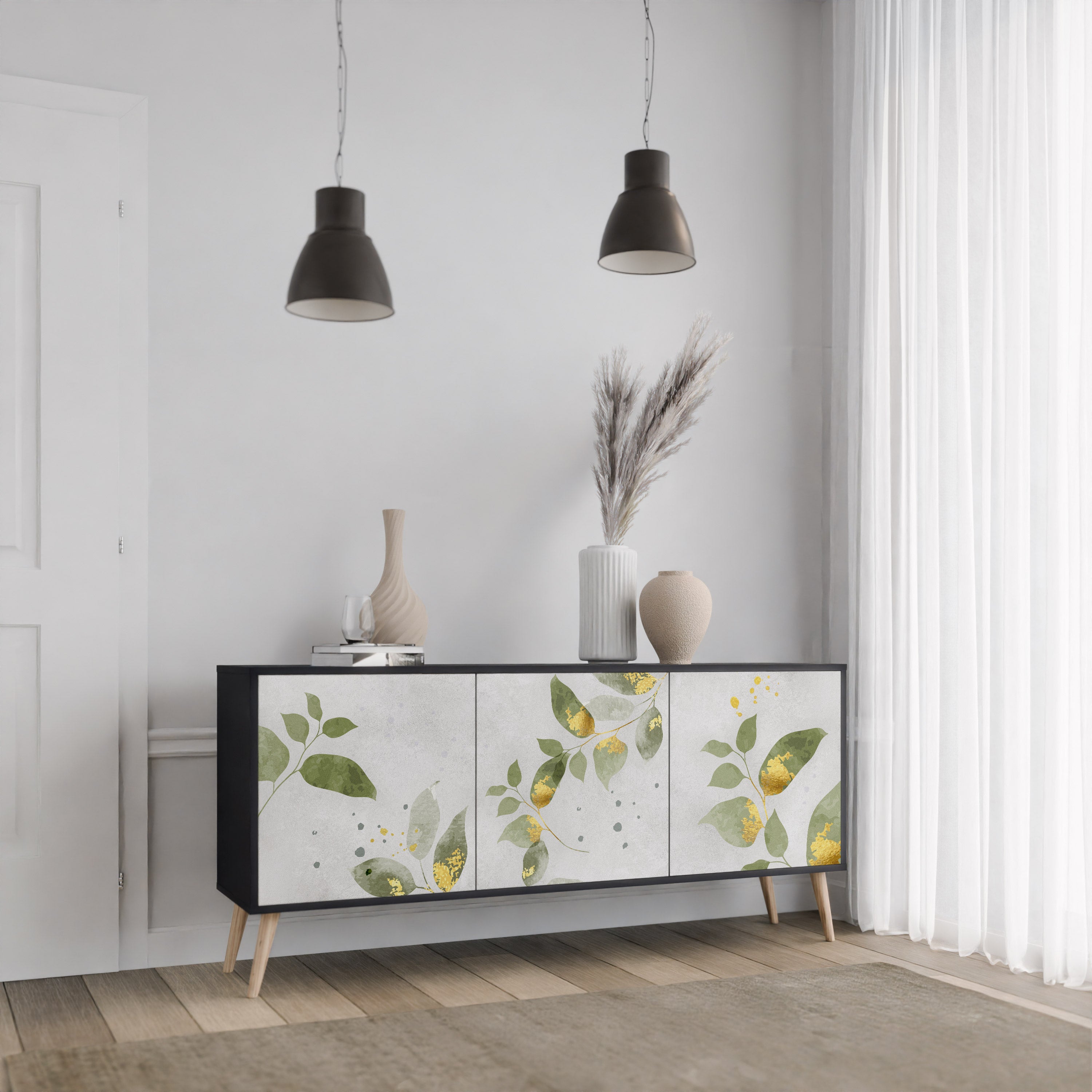 ELEGANT BOTANICS 3-Door Sideboard in Black Finish