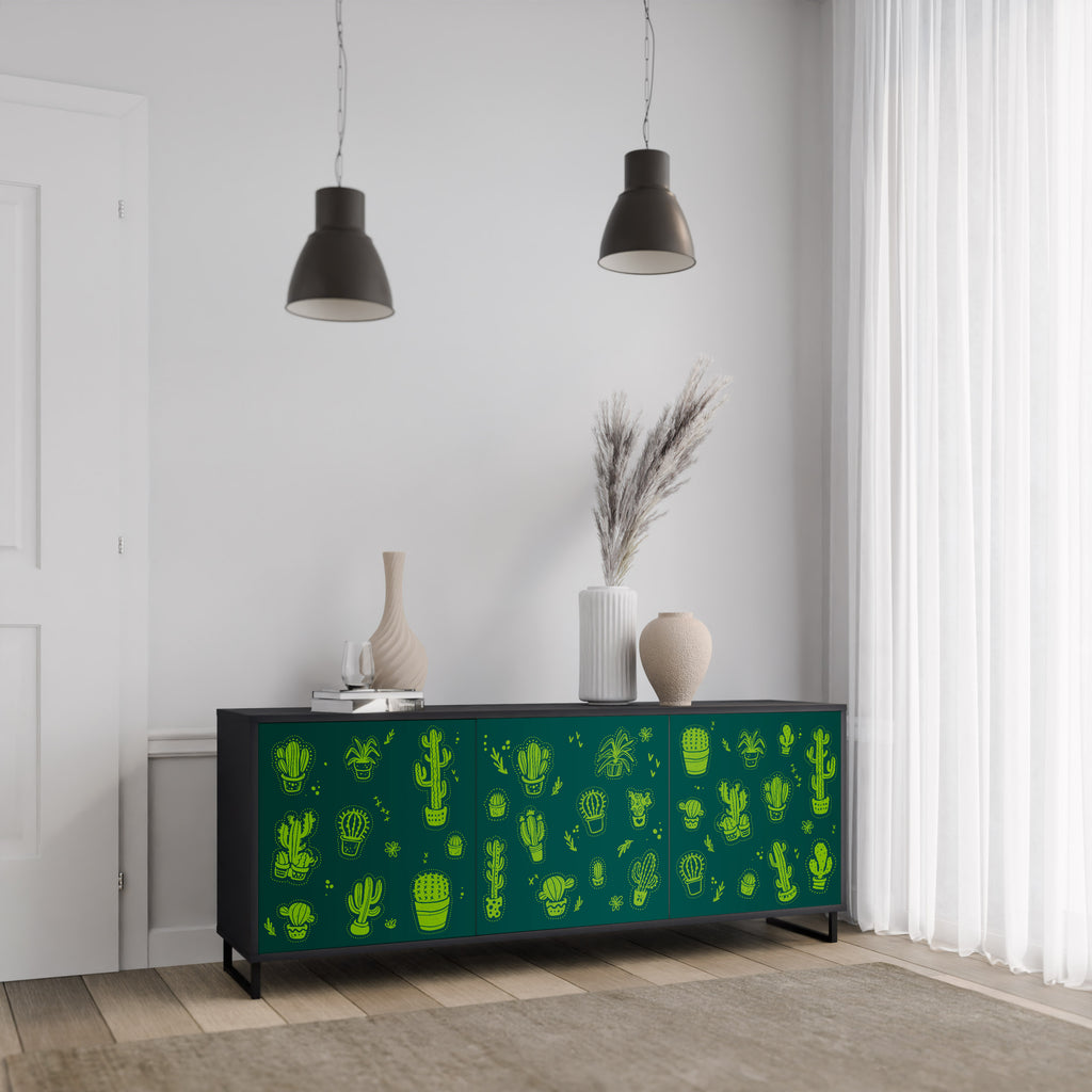 DESERT GREEN 3-Door Sideboard in Black Finish