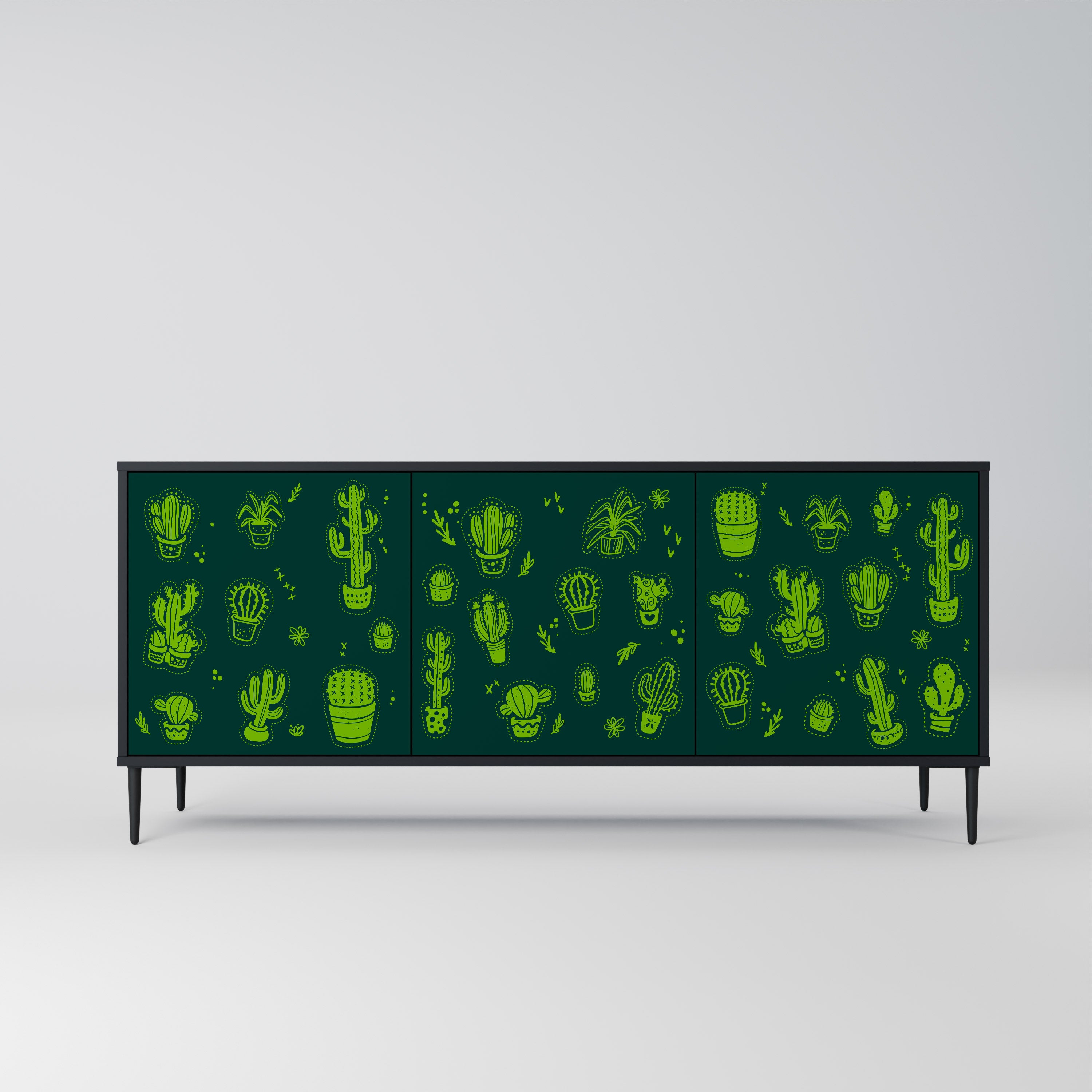 DESERT GREEN 3-Door Sideboard in Black Finish