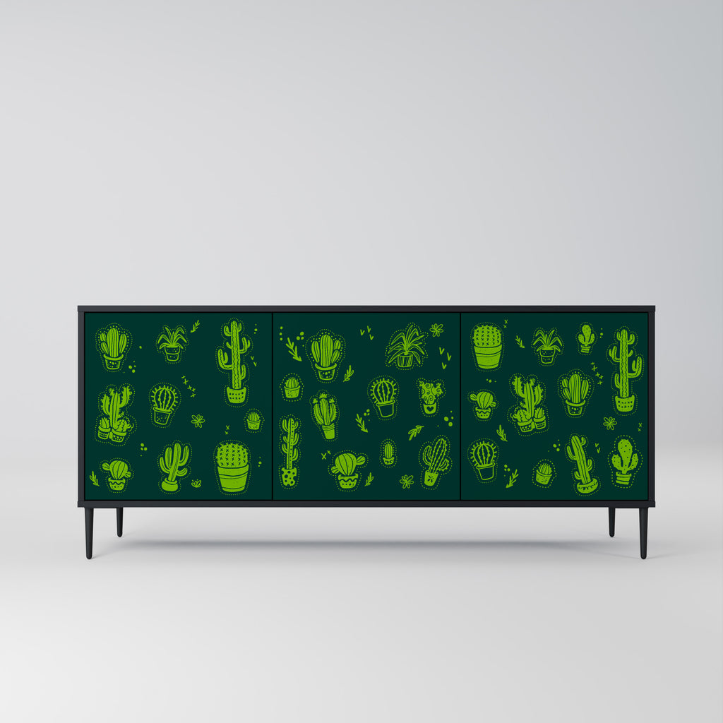 DESERT GREEN 3-Door Sideboard in Black Finish