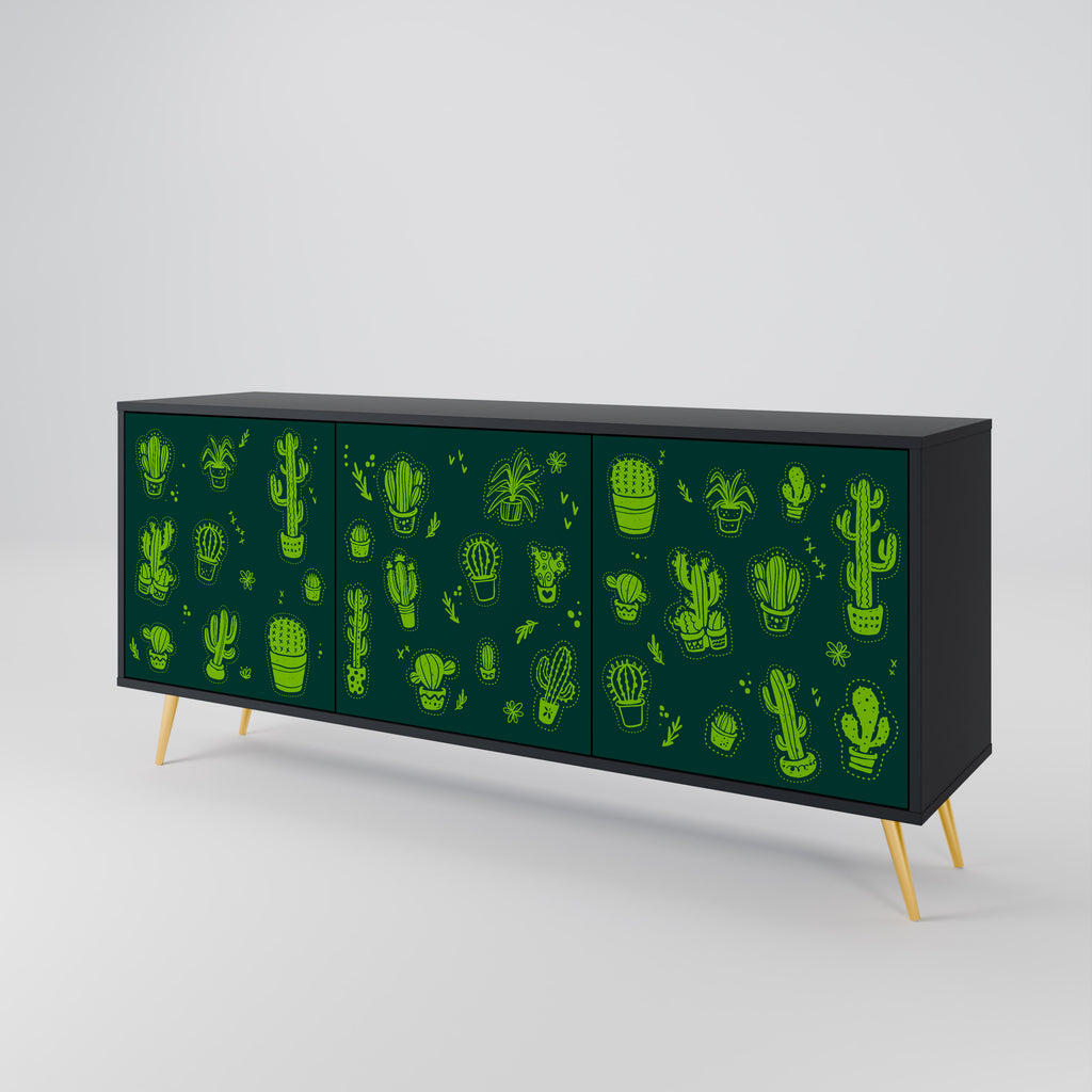 DESERT GREEN 3-Door Sideboard in Black Finish