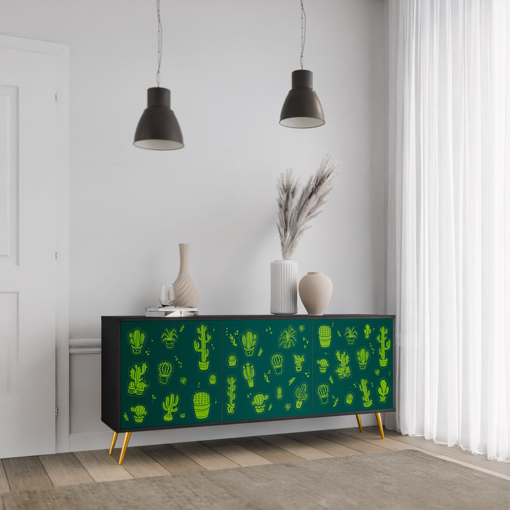DESERT GREEN 3-Door Sideboard in Black Finish