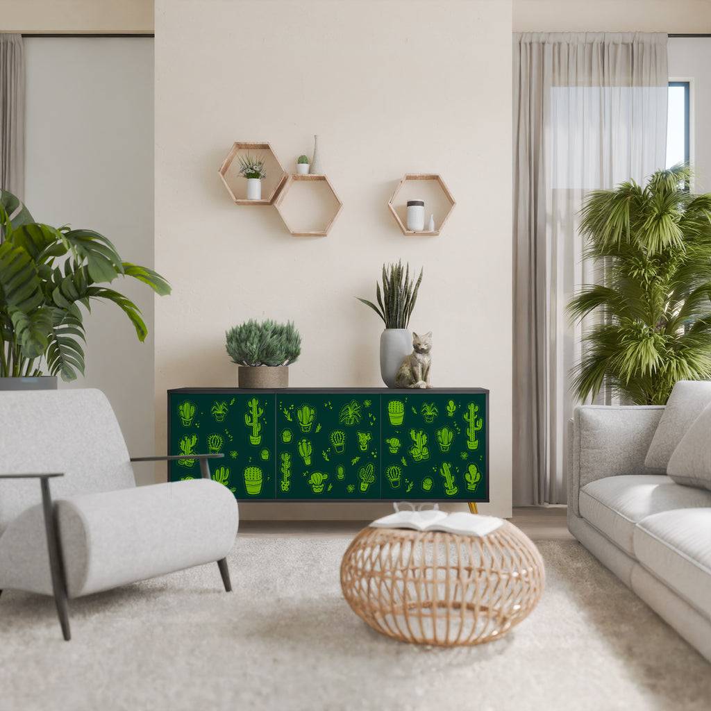 DESERT GREEN 3-Door Sideboard in Black Finish