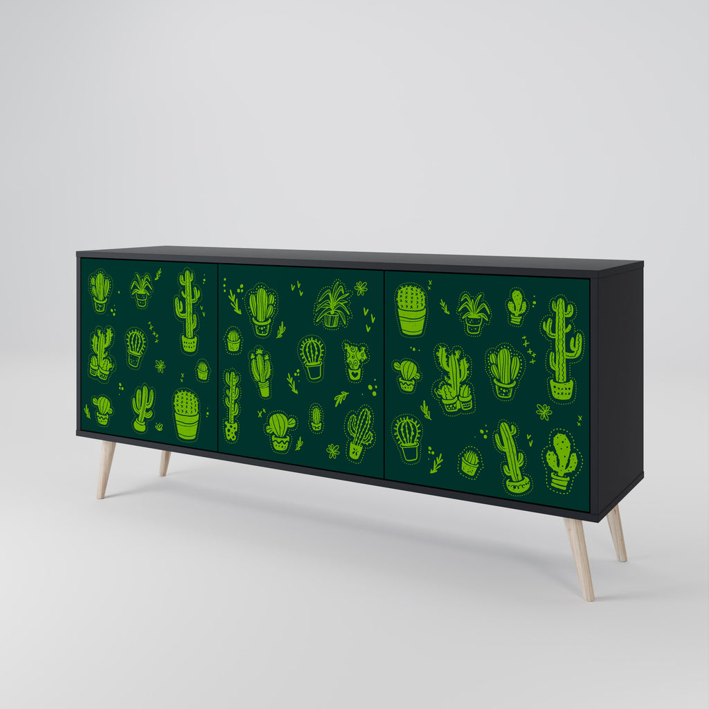 DESERT GREEN 3-Door Sideboard in Black Finish