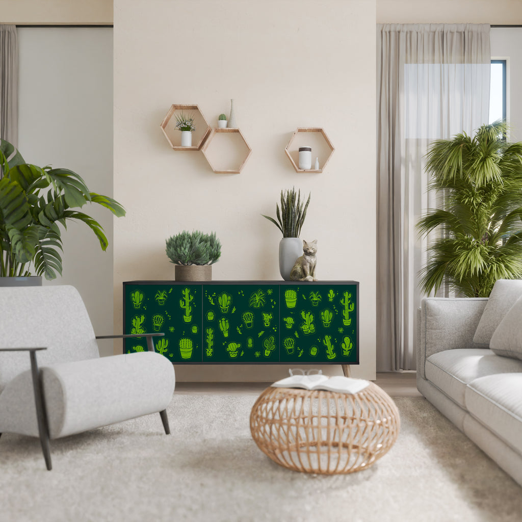 DESERT GREEN 3-Door Sideboard in Black Finish