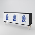 POLISH FOLK ART 3-Door Sideboard in Black Finish