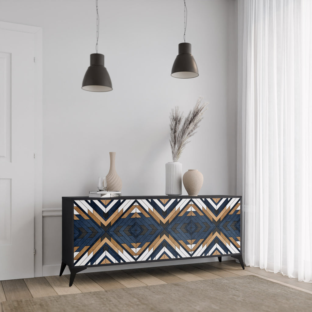 ARTFUL GEOMETRY 3-Door Sideboard in Black Finish