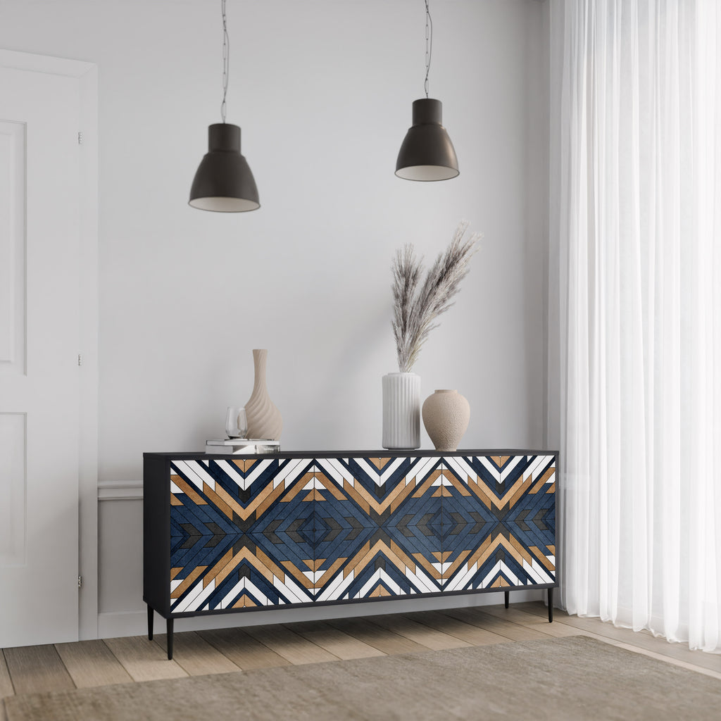 ARTFUL GEOMETRY 3-Door Sideboard in Black Finish