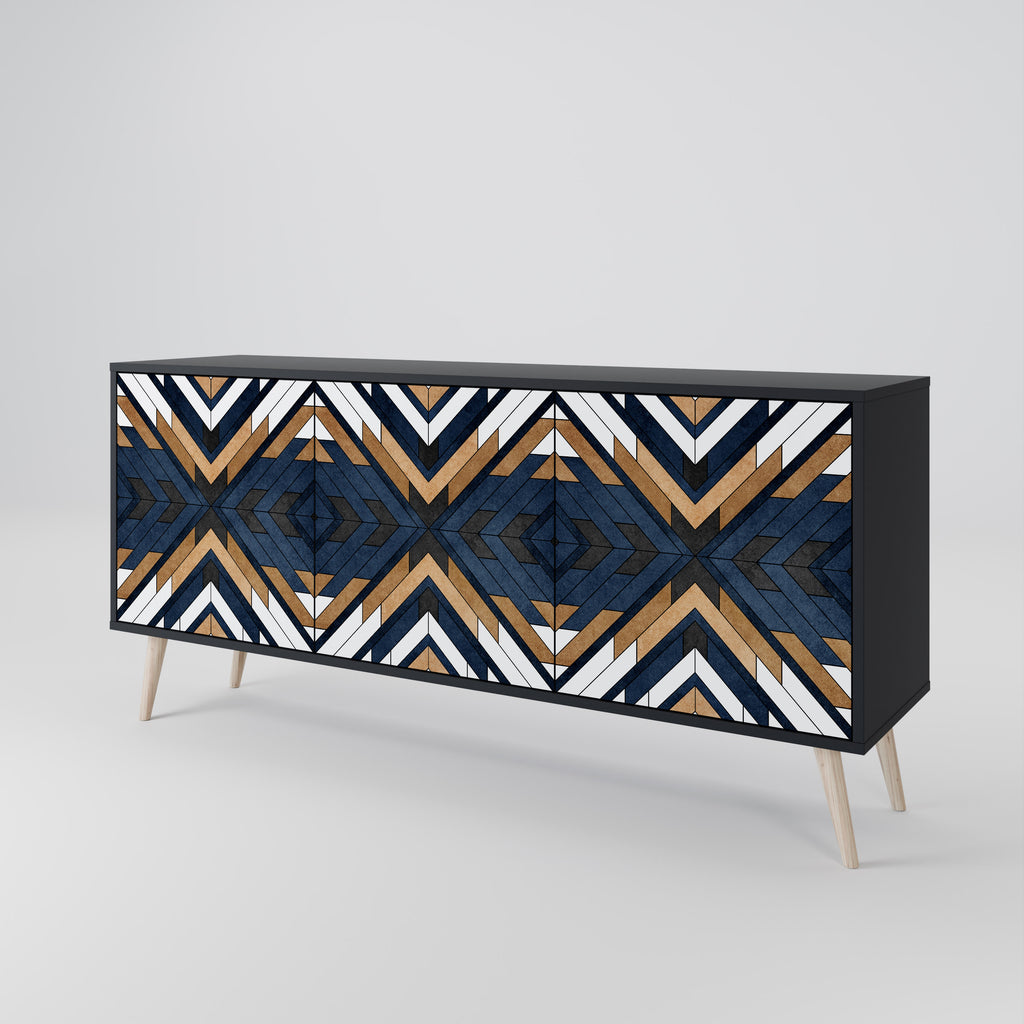 ARTFUL GEOMETRY 3-Door Sideboard in Black Finish