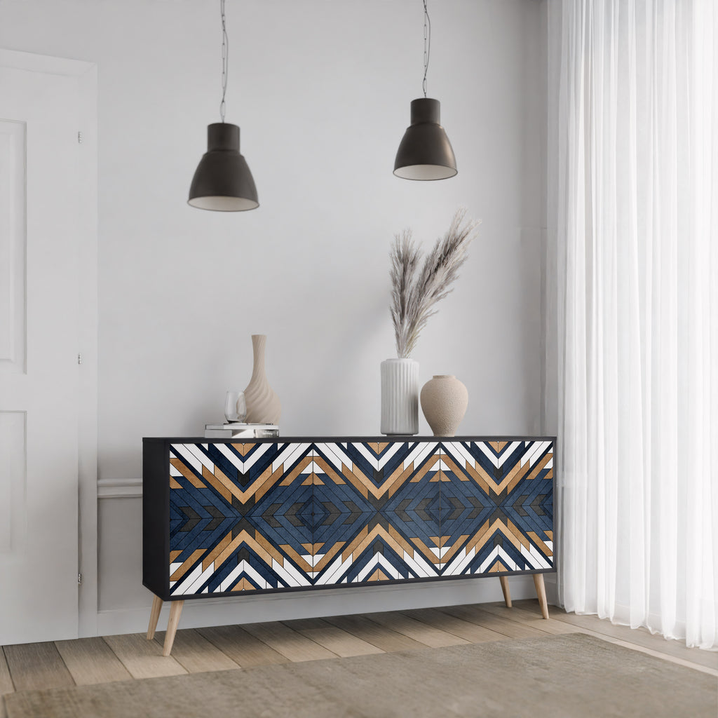 ARTFUL GEOMETRY 3-Door Sideboard in Black Finish