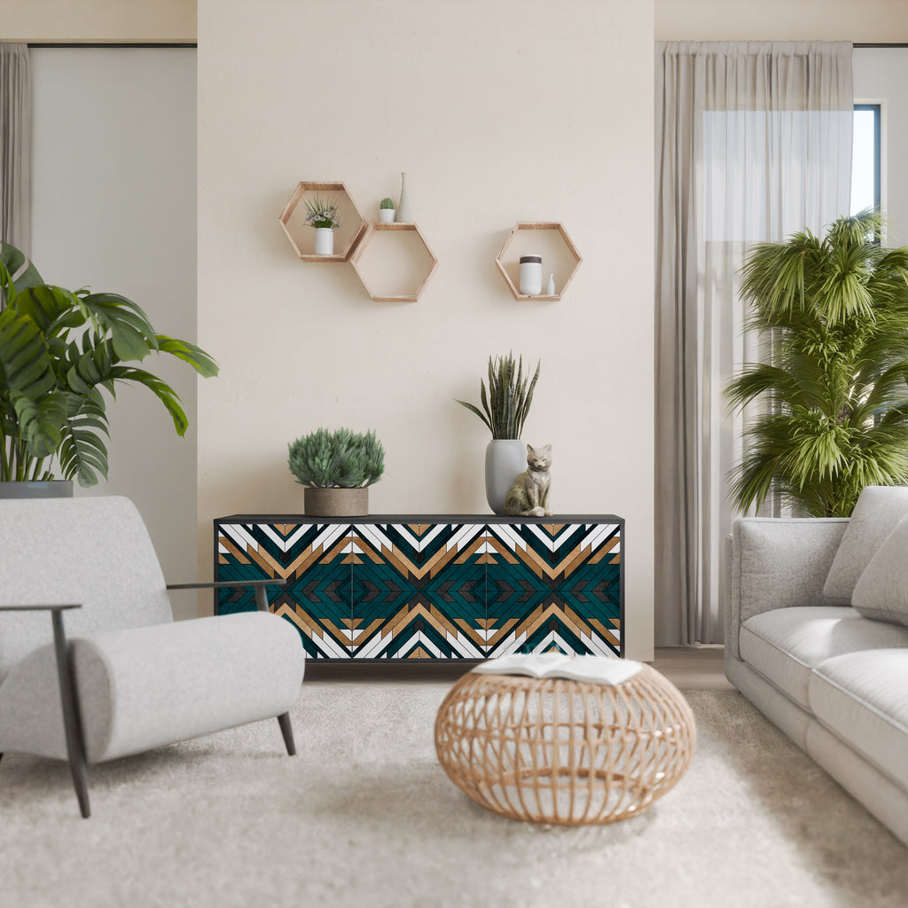 ARTISTIC GEOMETRY 3-Door Sideboard in Black Finish