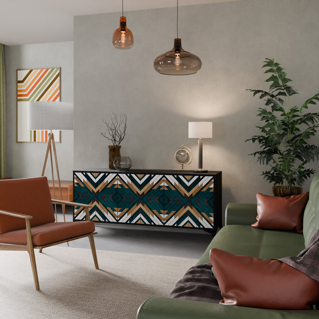 ARTISTIC GEOMETRY 3-Door Sideboard in Black Finish