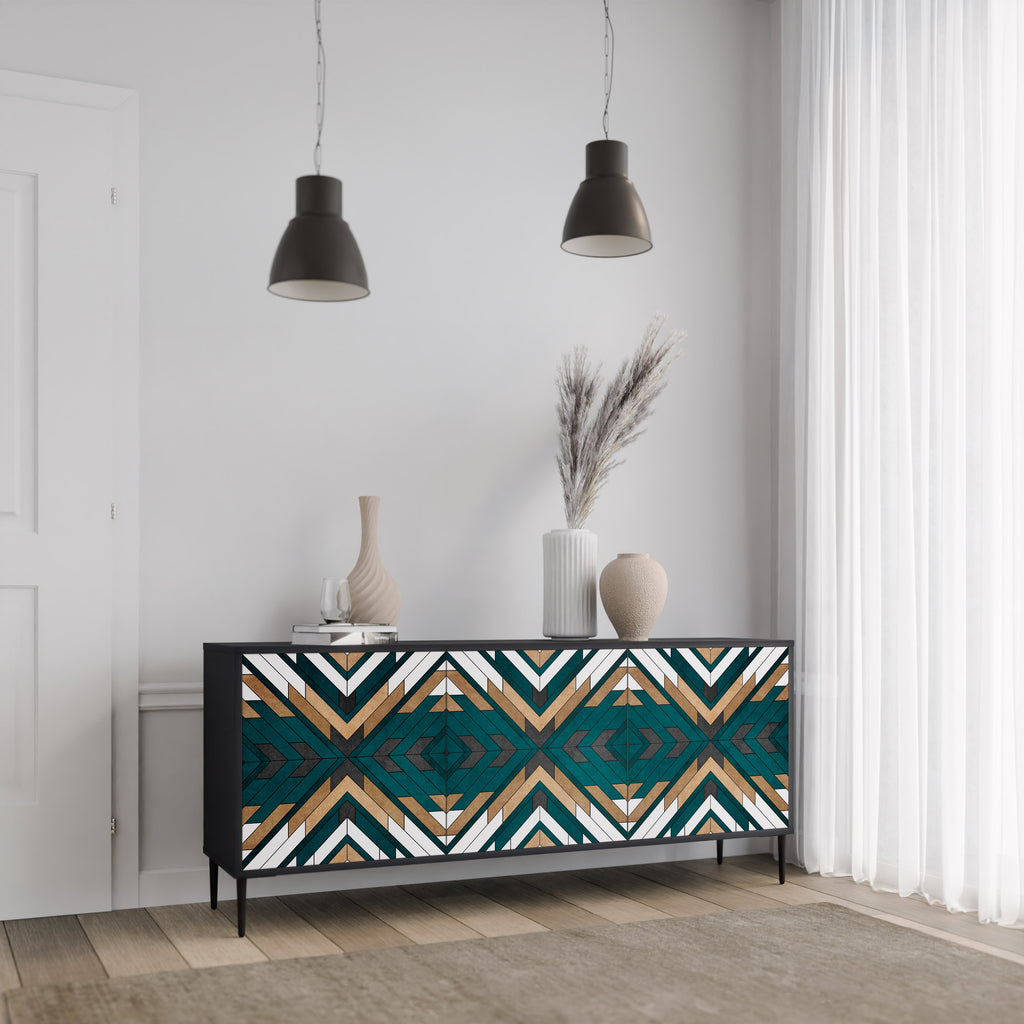 ARTISTIC GEOMETRY 3-Door Sideboard in Black Finish