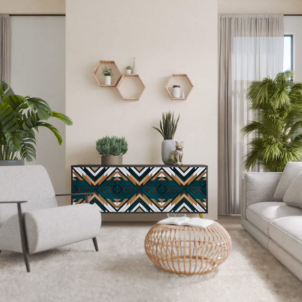 ARTISTIC GEOMETRY 3-Door Sideboard in Black Finish