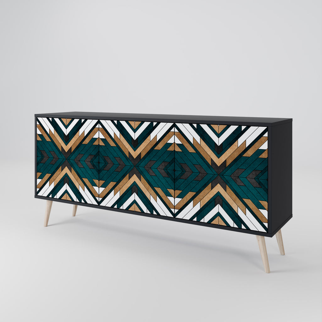 ARTISTIC GEOMETRY 3-Door Sideboard in Black Finish
