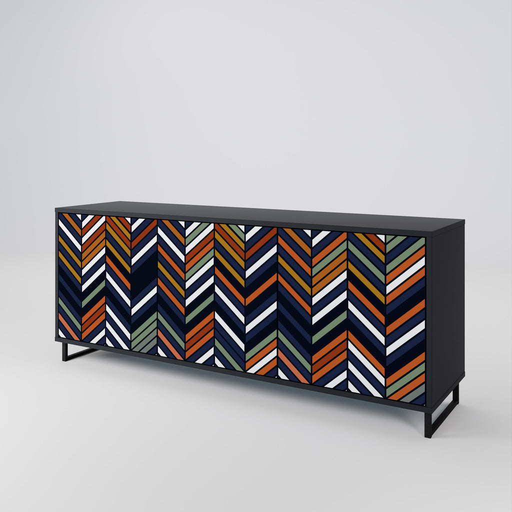 VIBRANT PATCHWORK 3-Door Sideboard in Black Finish