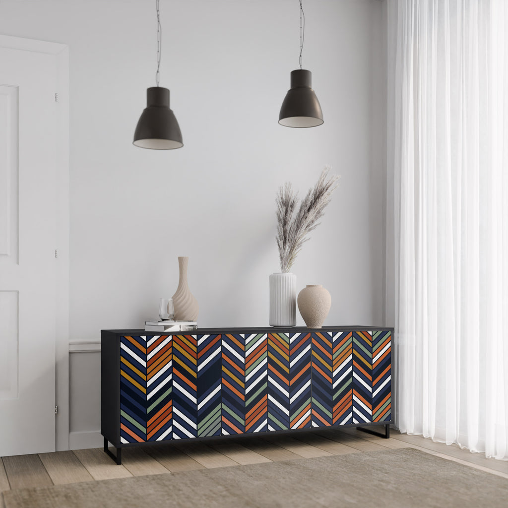VIBRANT PATCHWORK 3-Door Sideboard in Black Finish