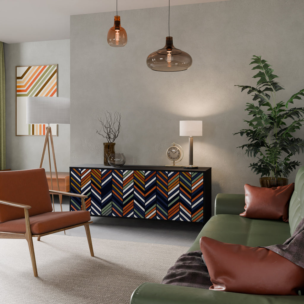 VIBRANT PATCHWORK 3-Door Sideboard in Black Finish