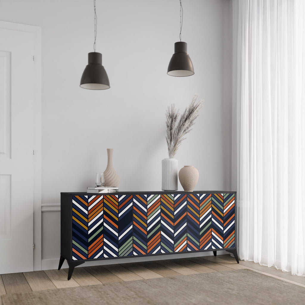 VIBRANT PATCHWORK 3-Door Sideboard in Black Finish