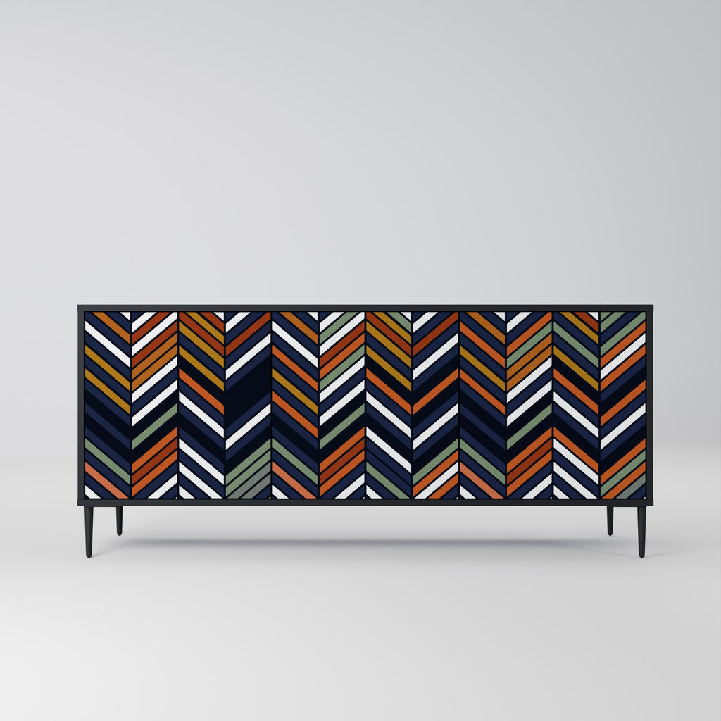 VIBRANT PATCHWORK 3-Door Sideboard in Black Finish