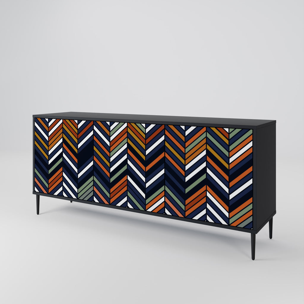 VIBRANT PATCHWORK 3-Door Sideboard in Black Finish