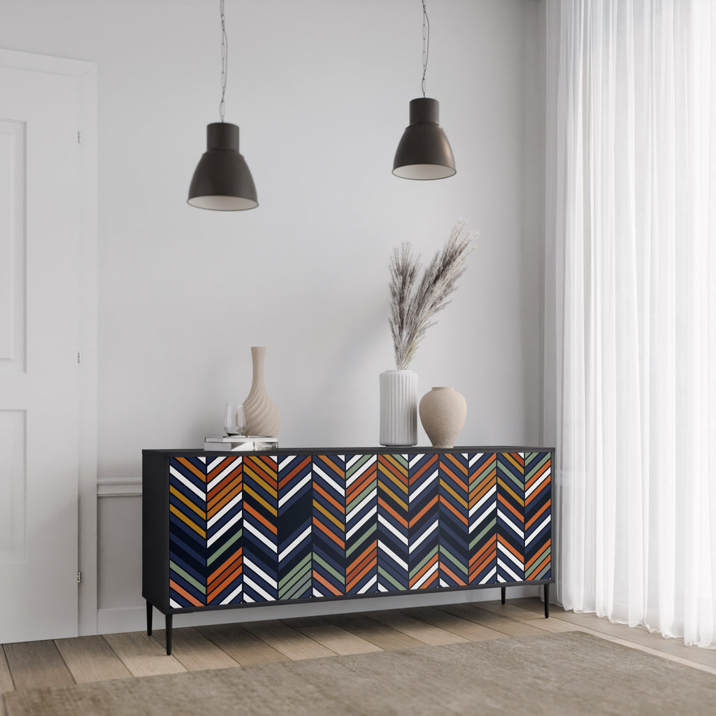 VIBRANT PATCHWORK 3-Door Sideboard in Black Finish