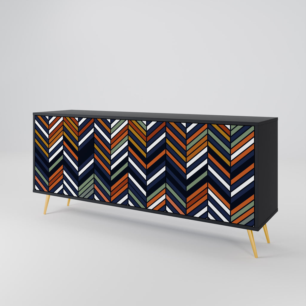 VIBRANT PATCHWORK 3-Door Sideboard in Black Finish