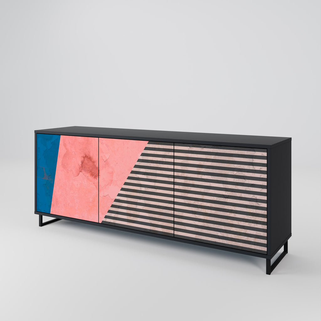 GLAMOROUS STRIPE 3-Door Sideboard in Black Finish