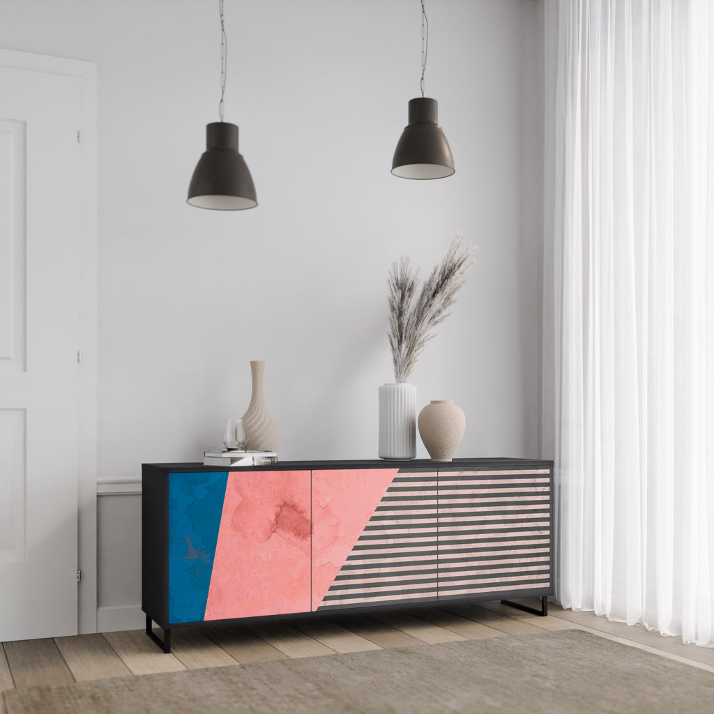 GLAMOROUS STRIPE 3-Door Sideboard in Black Finish
