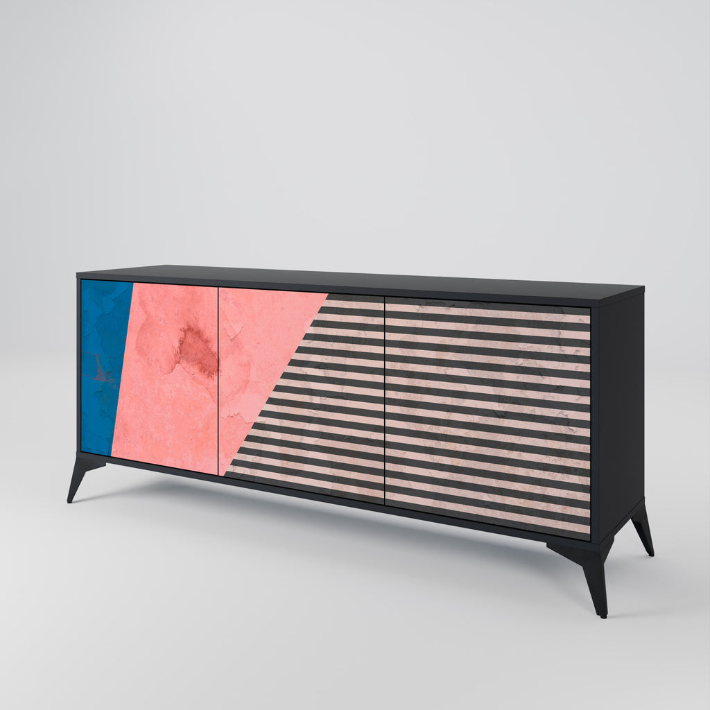 GLAMOROUS STRIPE 3-Door Sideboard in Black Finish