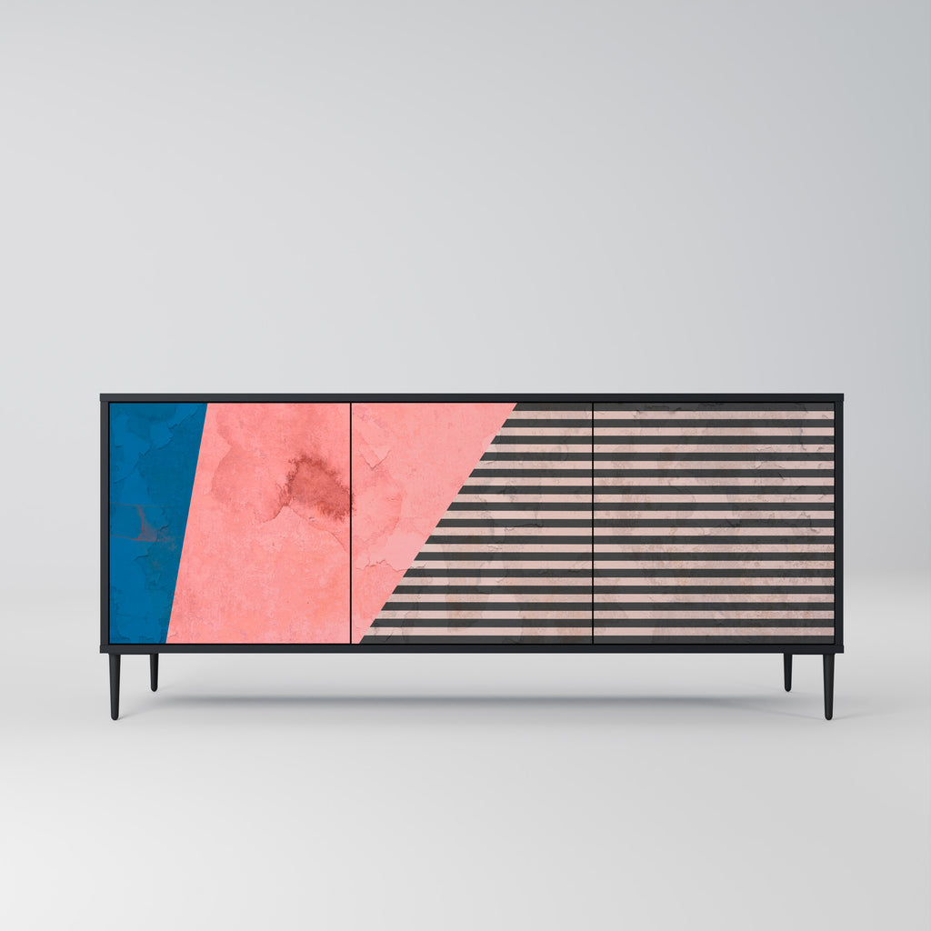 GLAMOROUS STRIPE 3-Door Sideboard in Black Finish