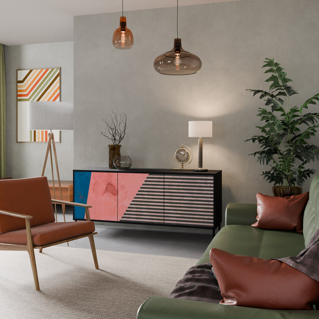 GLAMOROUS STRIPE 3-Door Sideboard in Black Finish