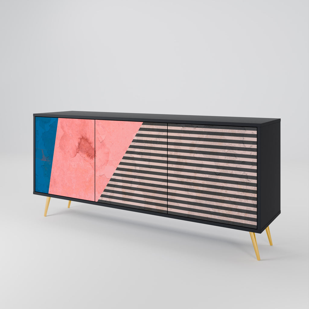 GLAMOROUS STRIPE 3-Door Sideboard in Black Finish