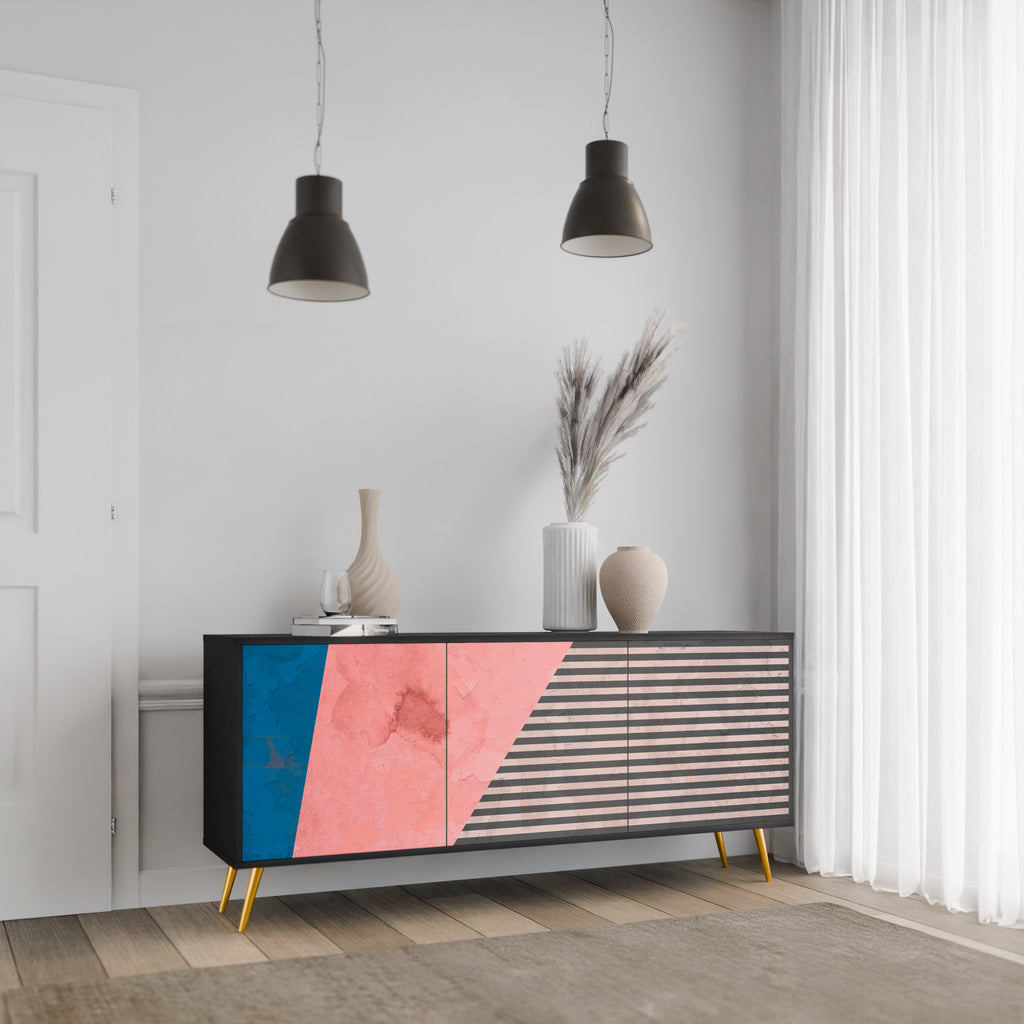 GLAMOROUS STRIPE 3-Door Sideboard in Black Finish