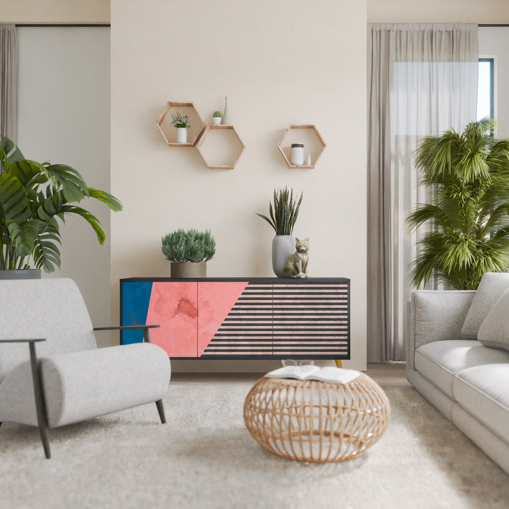 GLAMOROUS STRIPE 3-Door Sideboard in Black Finish