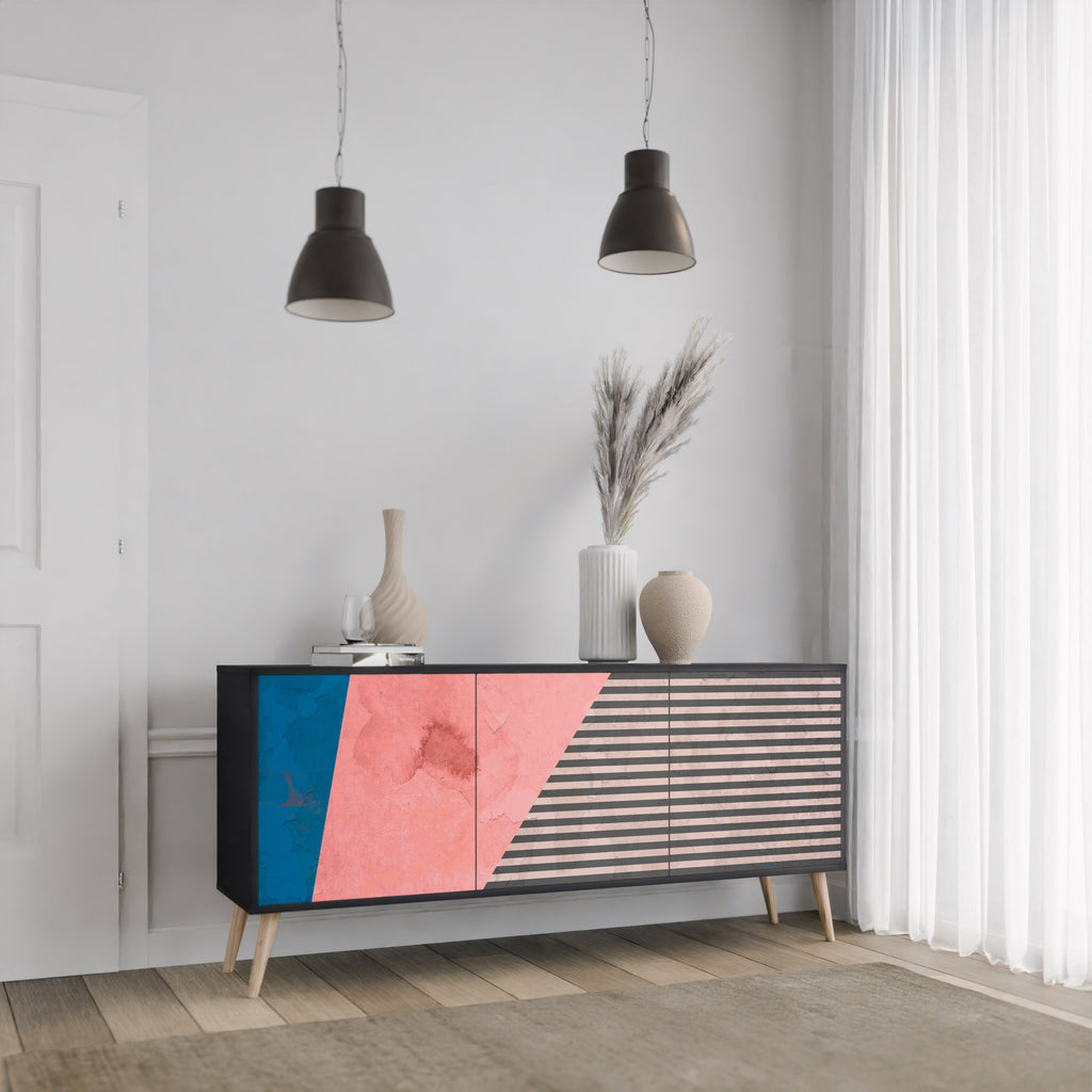 GLAMOROUS STRIPE 3-Door Sideboard in Black Finish
