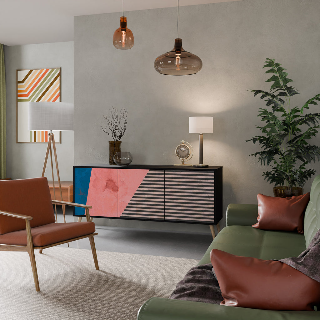 GLAMOROUS STRIPE 3-Door Sideboard in Black Finish