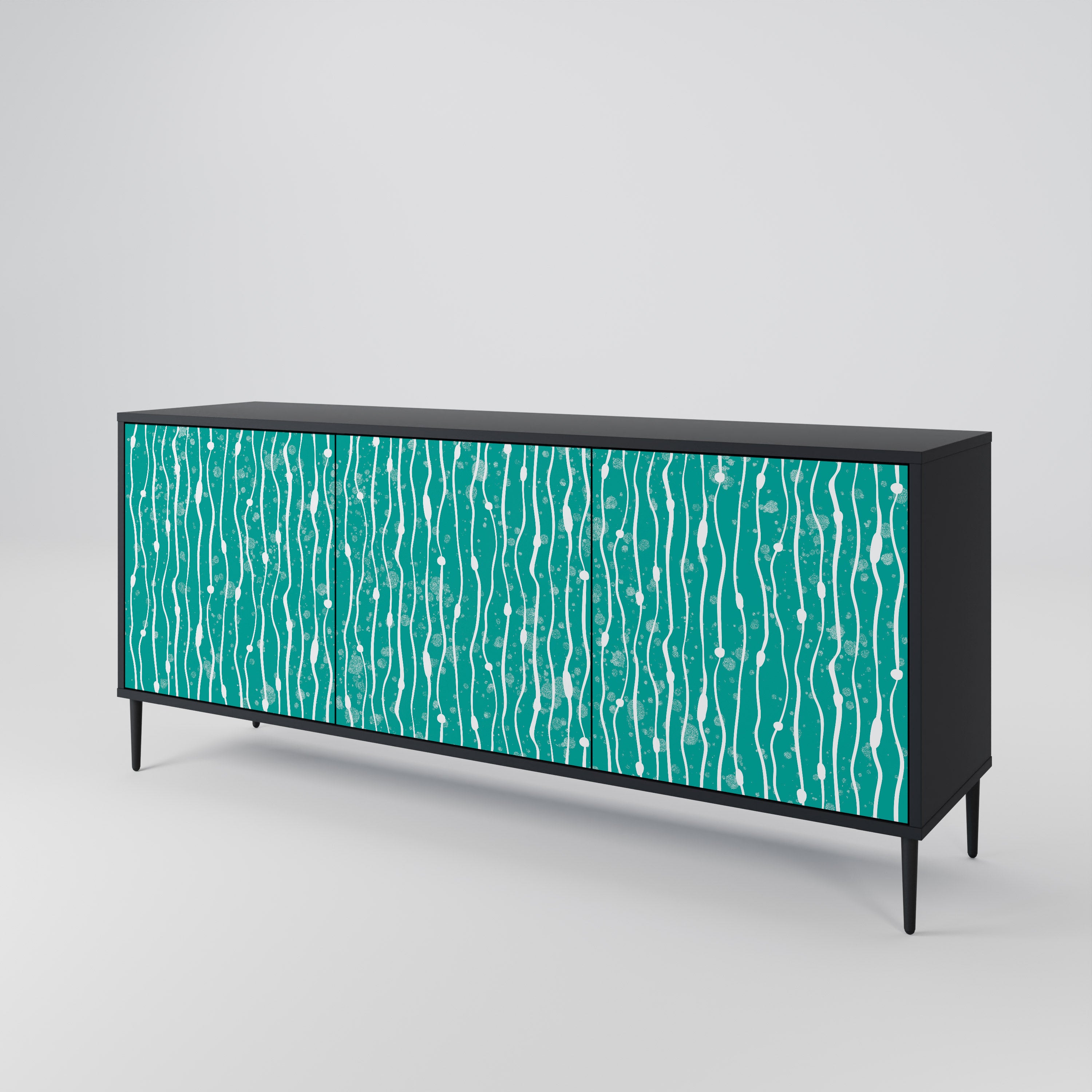 TURQUOISE RAIN 3-Door Sideboard in Black Finish