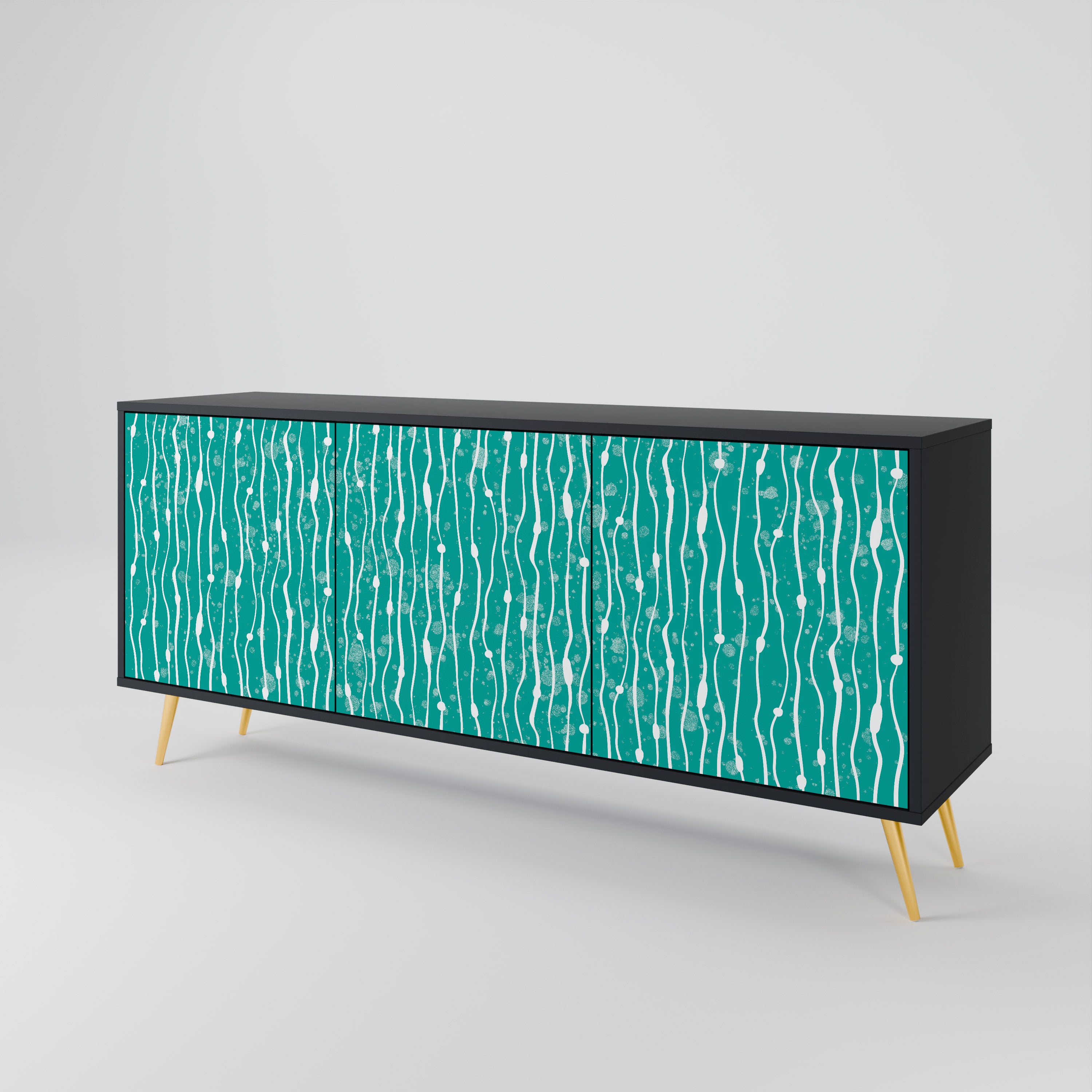 TURQUOISE RAIN 3-Door Sideboard in Black Finish
